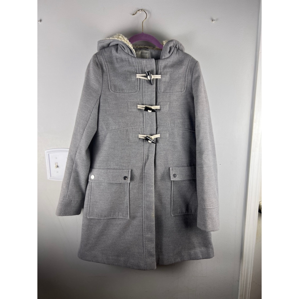 ASOS Gray Hooded Duffle Coat Womens US 2 Toggle Faux Shearling Lined